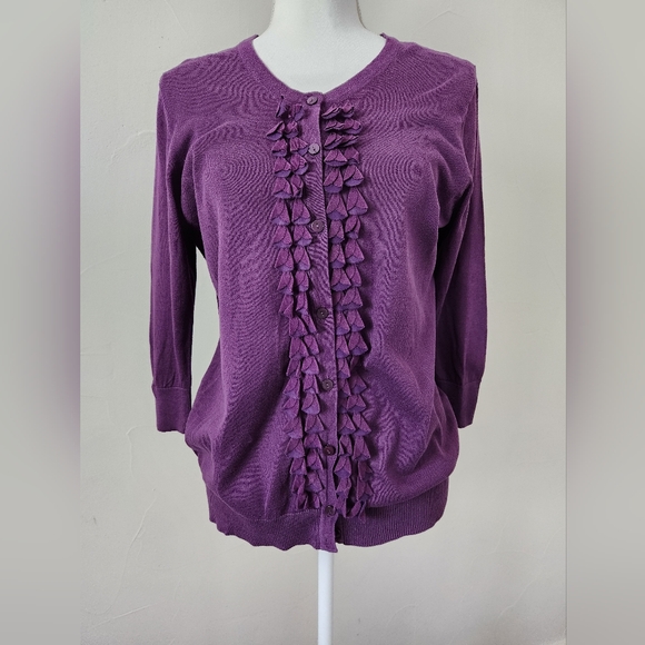 Merona Sweaters - Purple Ruffle-Front Cardigan By Merona